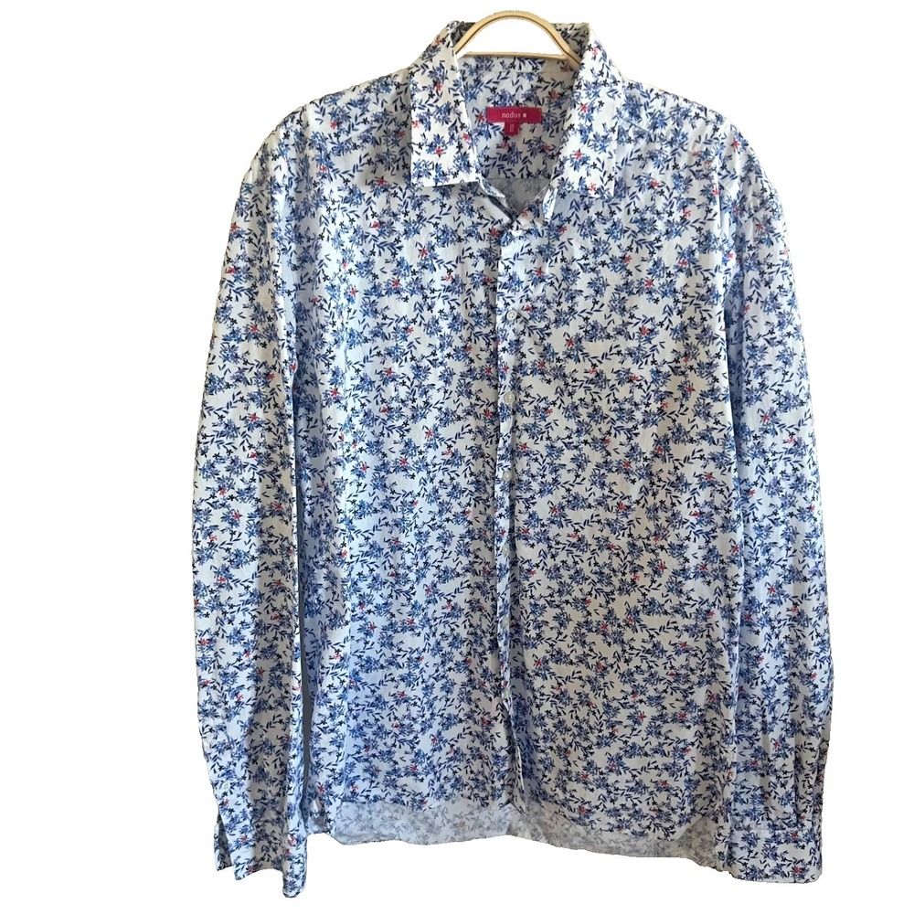 NODUS Riva Blue Floral Long‎ Sleeve Button Down Shirt. Size Large 16/41 Resort